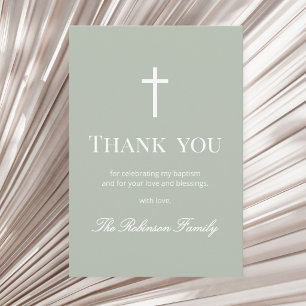Sage Green Minimalist Baptism  Thank You Card