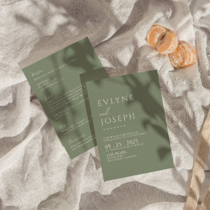Sage Green Minimalist Boho All In One Wedding Invitation