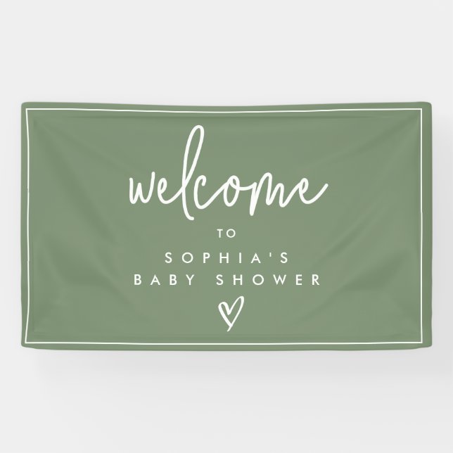 Sage Green Minimalist Boho Baby Shower Welcome Banner (Horizontal)