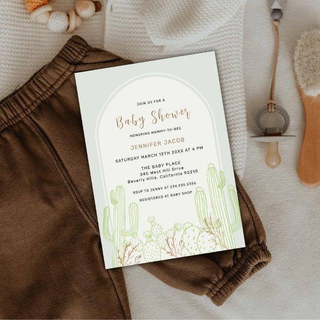 Sage Green Minimalist Boho Cactus Arch Baby Shower Invitation (Sage Green Minimalist Boho Cactus Arch Baby Shower Invitation)