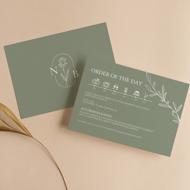 Sage Green Minimalist Boho Wedding Timeline Enclosure Card (Creator Uploaded)