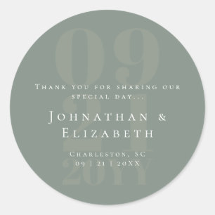 Sage Green Minimalist Bold Type Wedding Favor Classic Round Sticker
