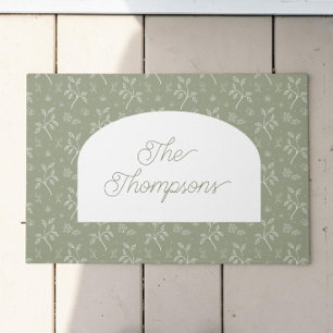 Sage Green Minimalist Botanical Family Doormat