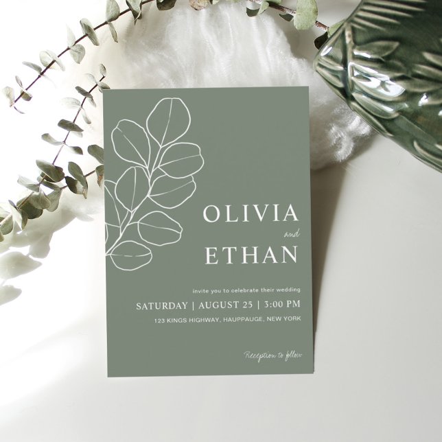 Sage Green Minimalist Botanical Wedding  Invitation (Creator Uploaded)