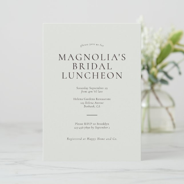 Sage Green Minimalist Bridal Luncheon Invitation (Standing Front)