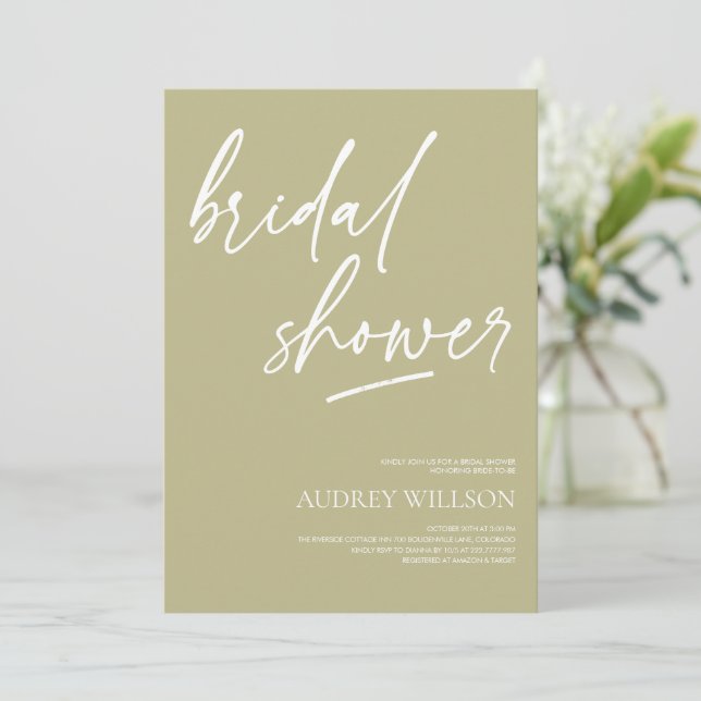 Sage Green Minimalist Bridal Shower Invitation (Standing Front)