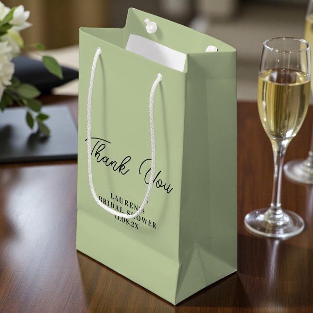 Sage Green Minimalist Bridal Shower Thank You Small Gift Bag (Creator Uploaded)