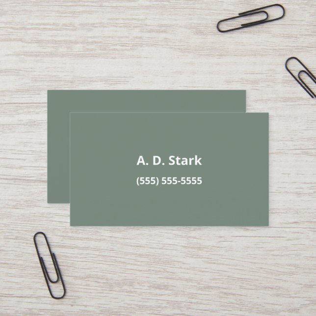Sage Green Minimalist Business Cards (Front/Back In Situ)