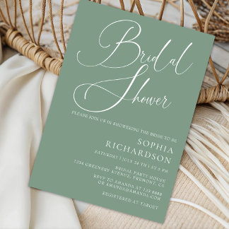 Sage Green Minimalist Calligraphy  Bridal Shower Invitation