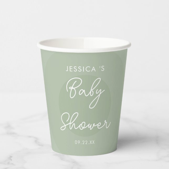 Sage Green Minimalist Circle Gradient Baby Shower Paper Cups (Left)