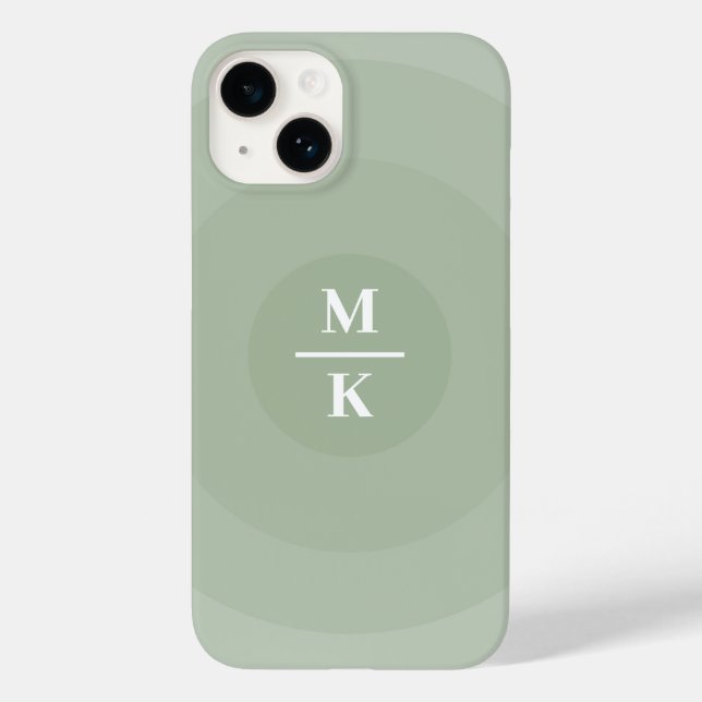 Sage Green Minimalist Circle Gradient Monogram Case-Mate iPhone Case (Back)