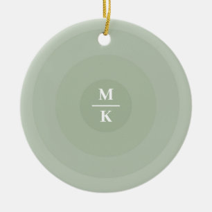 Sage Green Minimalist Circle Gradient Monogram Ceramic Tree Decoration