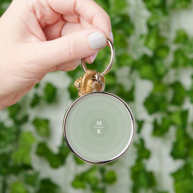 Sage Green Minimalist Circle Gradient Monogram  Key Ring (Hand)