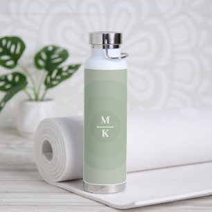 Sage Green Minimalist Circle Gradient Monogram Water Bottle