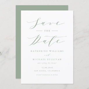 Sage Green Minimalist Dainty Script Wedding Save The Date