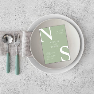 Sage Green Minimalist Elegant Bold Initial Wedding Invitation