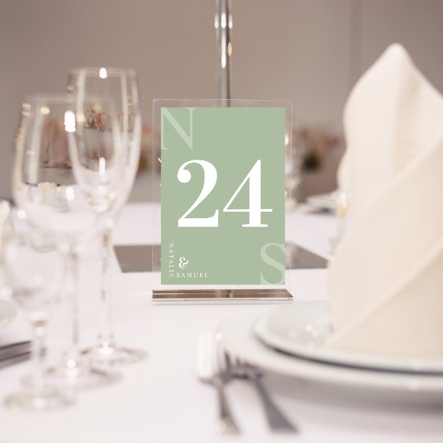 Sage Green Minimalist & Elegant Bold Initials Table Number (Creator Uploaded)