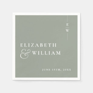 Sage Green Minimalist Elegant Monogram Wedding Napkin