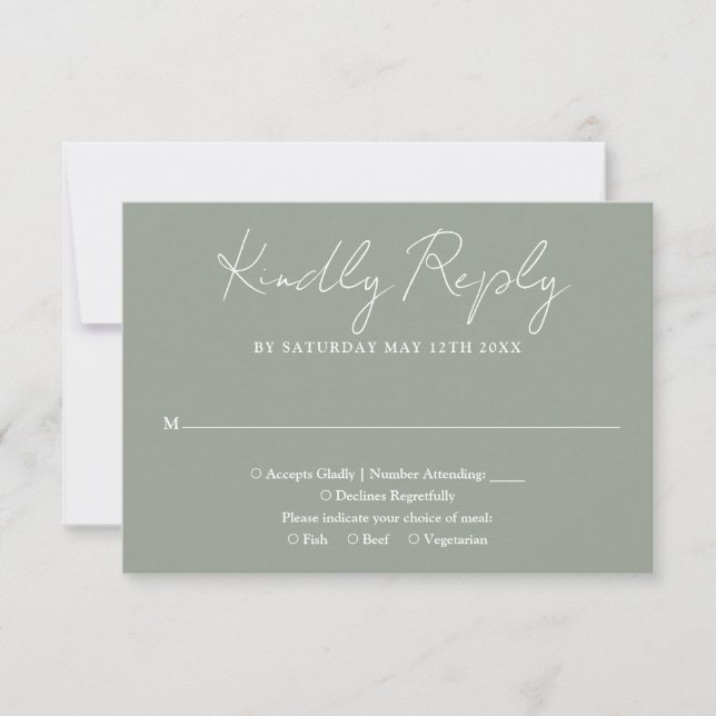 Sage Green Minimalist Elegant Script Wedding RSVP Card (Front)