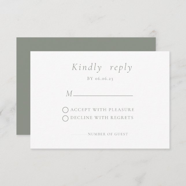 Sage green Minimalist Elegant Wedding RSVP Card (Front/Back)