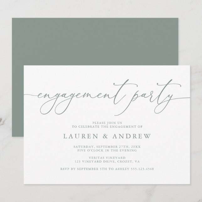 Sage Green Minimalist Engagement Party Invitation (Front/Back)