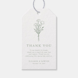 Sage Green Minimalist Floral Bouquet Wedding Gift Tags