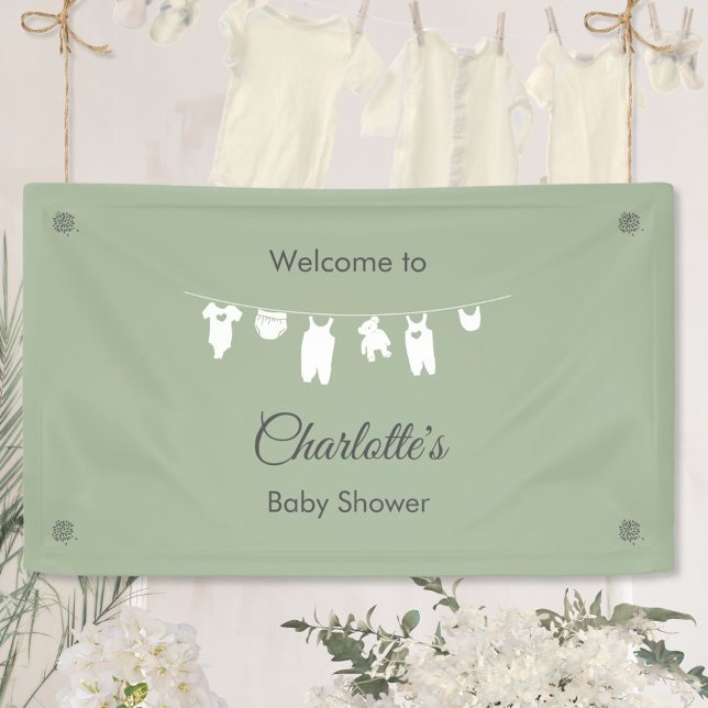 Sage Green Minimalist Gender Neutral Baby Shower Banner (Sage Green Minimalist Boho Baby Shower Welcome Banner ©Susanne Sachers - Sunny Mind 🌞)