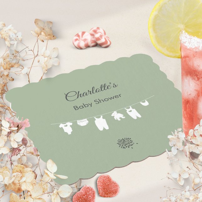 Sage Green Minimalist Gender Neutral Baby Shower Paper Coaster (Sage Green Minimalist Gender Neutral Baby Shower Paper Coaster ©Susanne Sachers - Sunny Mind 🌞)