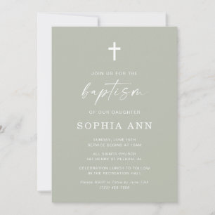 Sage Green Minimalist Gender Neutral Baptism Invitation