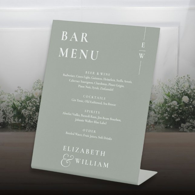 Sage Green Minimalist Modern Bar Menu Pedestal Sign (Sage Green Minimalist Modern Bar Menu Pedestal Sign)