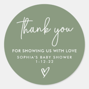 Sage Green Minimalist Modern Boho Baby Shower Classic Round Sticker