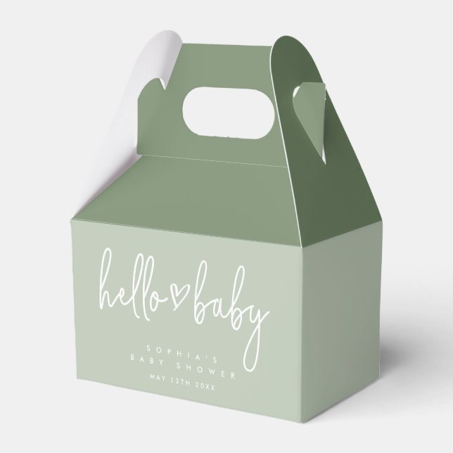 Sage Green Minimalist Modern Boho Baby Shower Favour Box (Front Side)