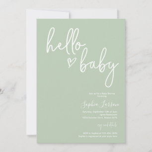 Sage Green Minimalist Modern Boho Baby Shower Invitation
