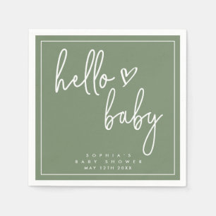 Sage Green Minimalist Modern Boho Baby Shower Napkin