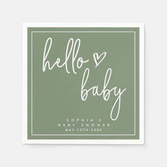 Sage Green Minimalist Modern Boho Baby Shower Napkin (Front)