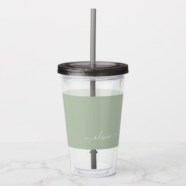 Sage Green Minimalist Modern Monogram Elegant  Acrylic Tumbler (Front)