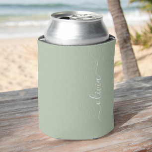 Sage Green Minimalist Modern Monogram Elegant Can Cooler