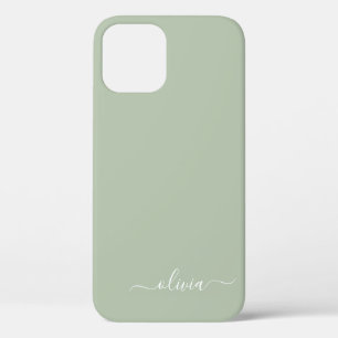 Sage Green Minimalist Modern Monogram Elegant iPhone 12 Case