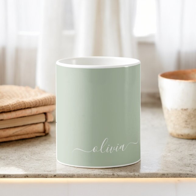 Sage Green Minimalist Modern Monogram Elegant  Coffee Mug (Creator Uploaded)