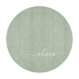 Sage Green Minimalist Modern Monogram Elegant  Cutting Board