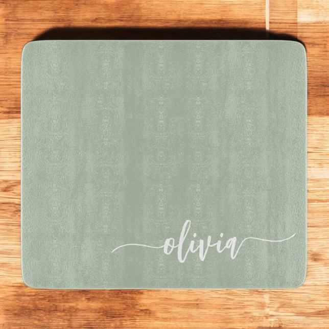 Sage Green Minimalist Modern Monogram Elegant  Cutting Board (Creator Uploaded)