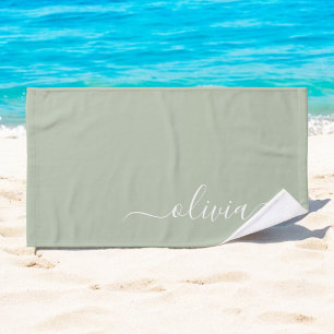 Sage Green Minimalist Modern Monogram Elegant Hand Towel
