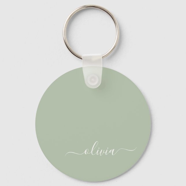 Sage Green Minimalist Modern Monogram Elegant  Key Ring (Front)