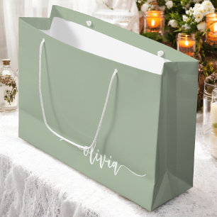 Sage Green Minimalist Modern Monogram Elegant Large Gift Bag