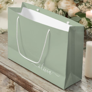 Sage Green Minimalist Modern Monogram Elegant Large Gift Bag