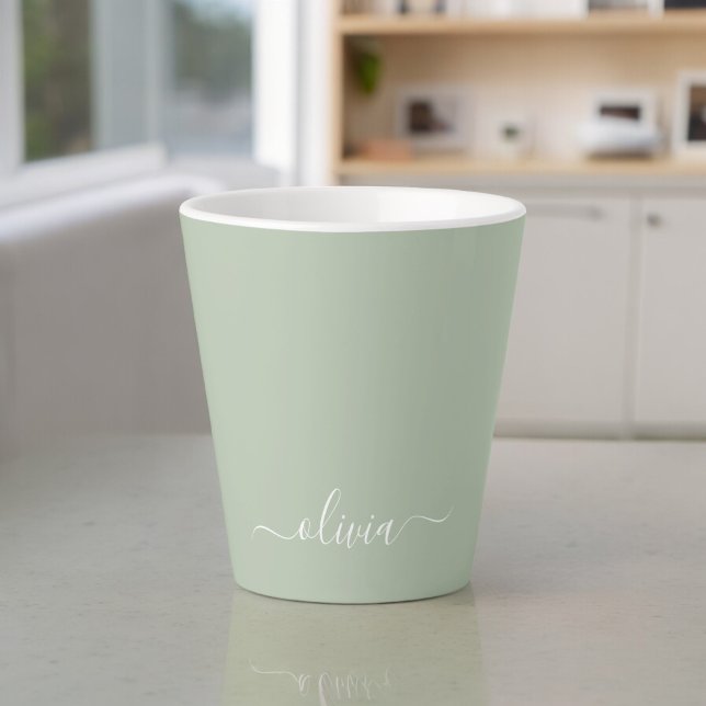 Sage Green Minimalist Modern Monogram Elegant  Latte Mug (Creator Uploaded)