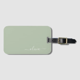 Sage Green Minimalist Modern Monogram Elegant Luggage Tag