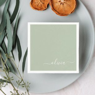Sage Green Minimalist Modern Monogram Elegant  Napkin
