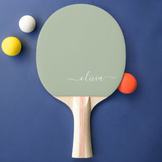Sage Green Minimalist Modern Monogram Elegant Ping Pong Paddle