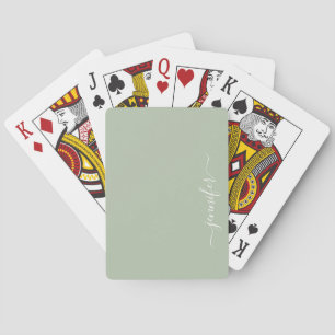 Sage Green Minimalist Modern Monogram Elegant Playing Cards